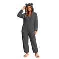 thumbnail image 2 of Karymi Women's Sleepwear Cable Knit Fleece Hooded Onesie Pajamas, Zip Front , Long Sleeve, Plush One Piece Loungewear, Cute Bear Ear Hood, Warm Winter Home Sleepwear, 2 of 9