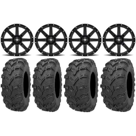MSA Black Clutch 12" UTV Wheels 27" Bear Claw EVO Tires Polaris Ranger XP 900/1000