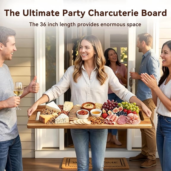 36 x 11 Inch Acacia Wood Serving Board, Extra Large Charcuterie Board