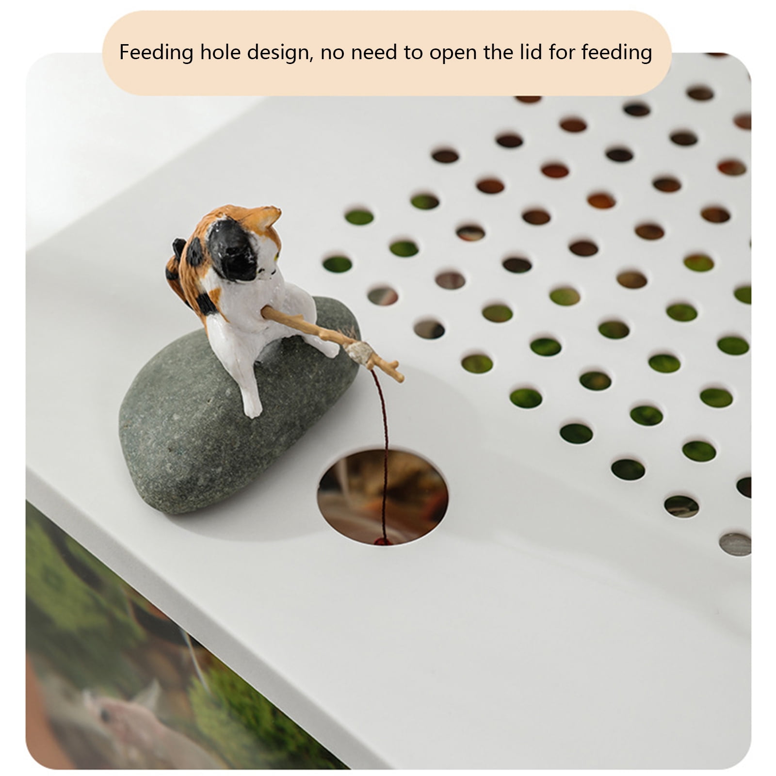 Modern Leakproof Aquarium with Child-Safe Lid & Plant Holder, Home Office Desktop Fish Habitat for