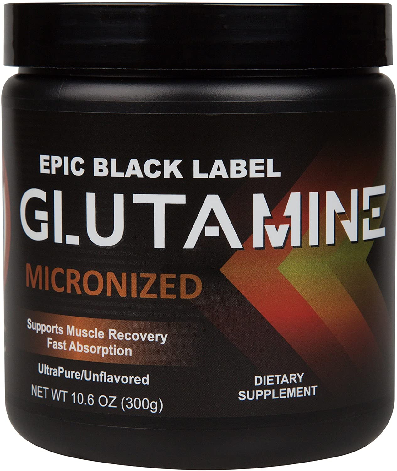 Epic Black Label Micronized Glutamine Powder Supplement - Supports Muscle Recovery - Fast Absorption - Ultrapure/unflavored Glutamine Powder - 300 Grams, 10.6 Oz