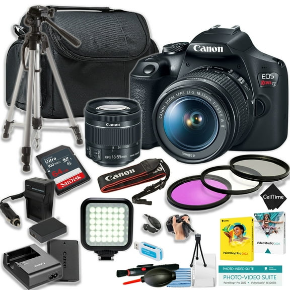 Canon EOS Rebel T7 DSLR Camera w/EF-S 18-55mm IS II Lens   64GB SanDisk Ultra Memory Card   Spare high Copacity Battery and Charger   More (18pc Bundle)