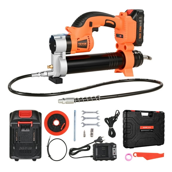 VEVOR Cordless Grease Gun, 8000 PSI Max Pressure, 20V Electric Grease Gun with 2.0 Ah Battery & LED Light, 30-inch Long Hose & Carrying Case, Variable Speed Triggers, Vehicles or Machines Greasing