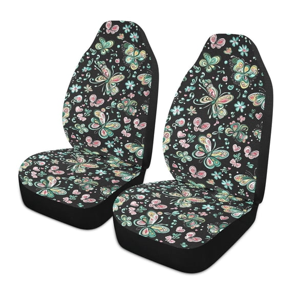 ALAZA Green Butterfly Pattern Car Seat Covers 2 PCs Universal Auto Front Seats Interior Protector