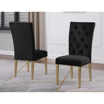 Velvet Tufted Dining Chair Set of 2, Modern Dining Room Upholstered Chairs, Gold Accent Legs, Black