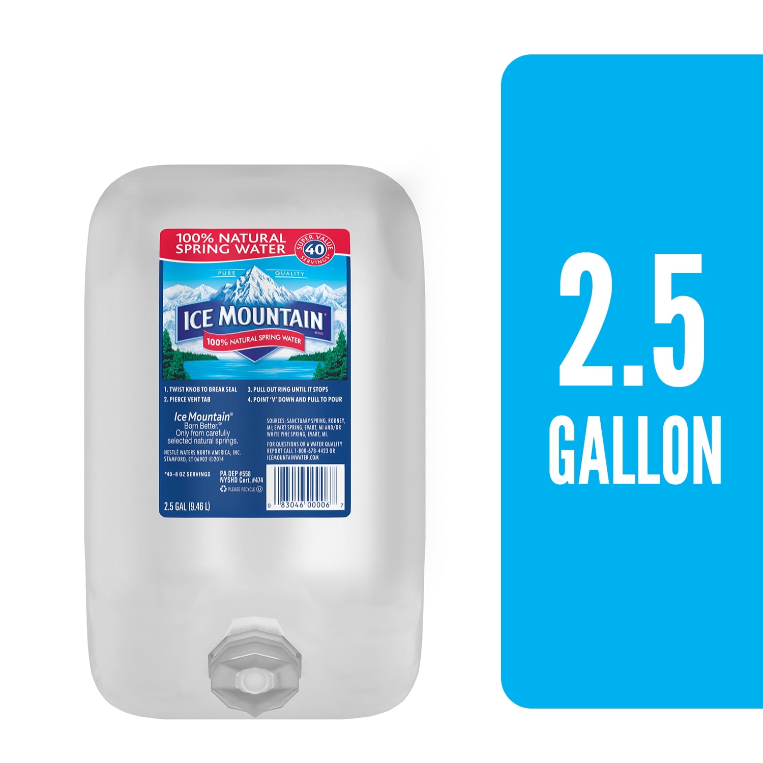 ICE MOUNTAIN Brand 100 Natural Spring Water, 2.5gallon jug Walmart