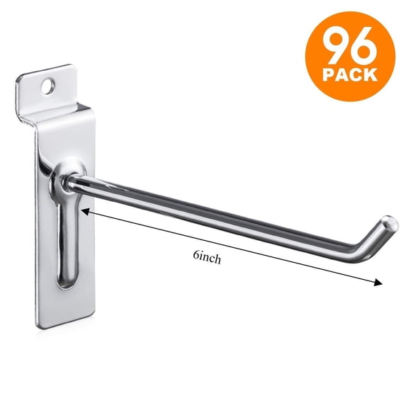 96-Pack, Polmart Slatwall Hooks Hanging Hooks for Garage & Store (6-inch, Silver)