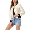thumbnail image 4 of Chaqueta de mujer INSPIRE CHIC con cuello alto, manga larga, cierre de cremallera y bolsillos de solapa, talla L, color albaricoque, 4 of 6