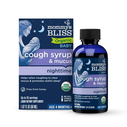 Mommy s Bliss Organic Cough Syrup Mucus Relief Night Time 4 Months 1 67 fl oz 50 ml