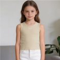 thumbnail image 4 of CPNG Girls Tank Tops Ribbed Sleeveless Crew Neck Solid Color Undershirts Camisole Bow Embroidery Lace Trim Cute Summer Cami, 4 of 8