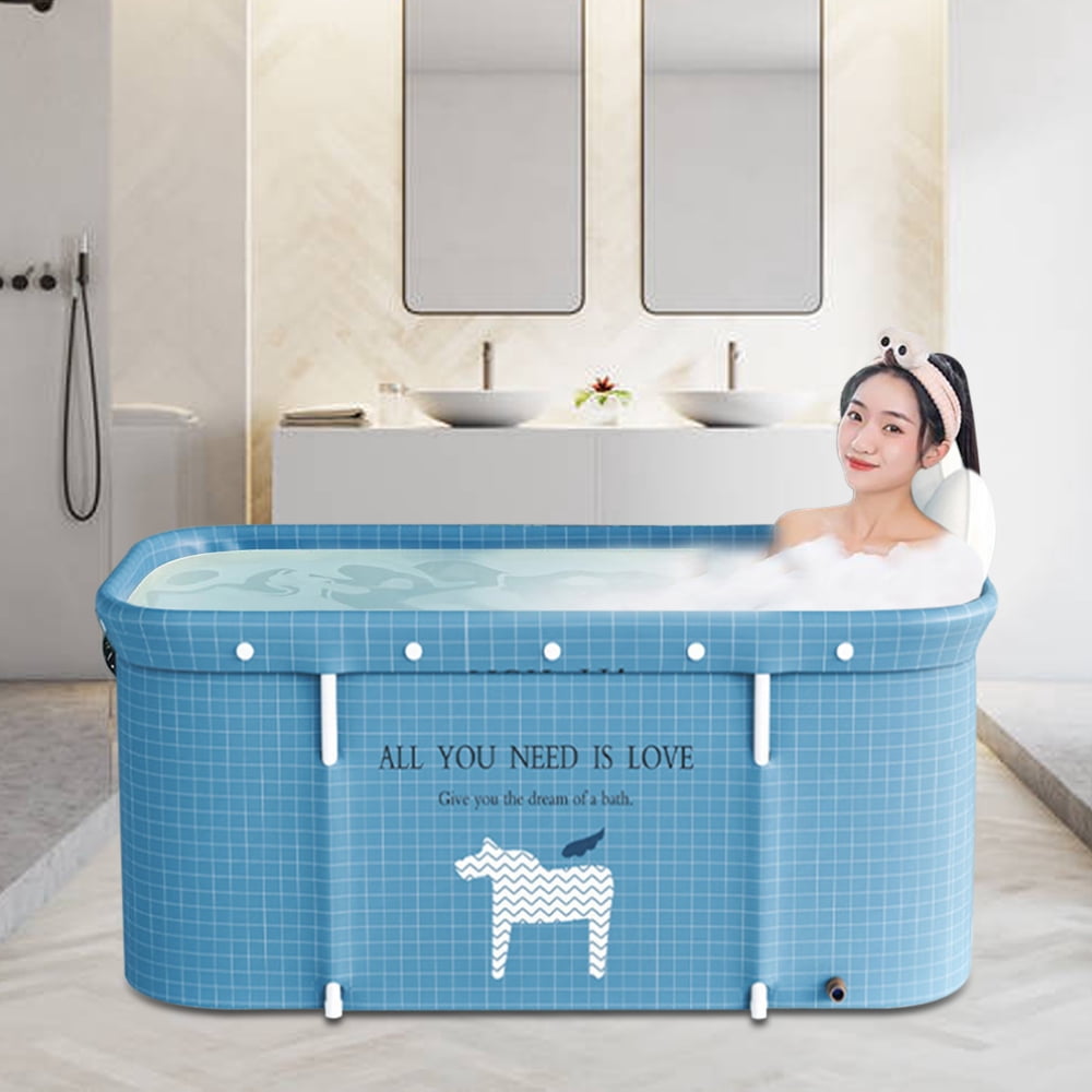 JOJOLAM 47 in Foldable Bathtub, Soaking Bath Tub for Adults or Kids, Efficiently Maintaining Temperature, Light Blue