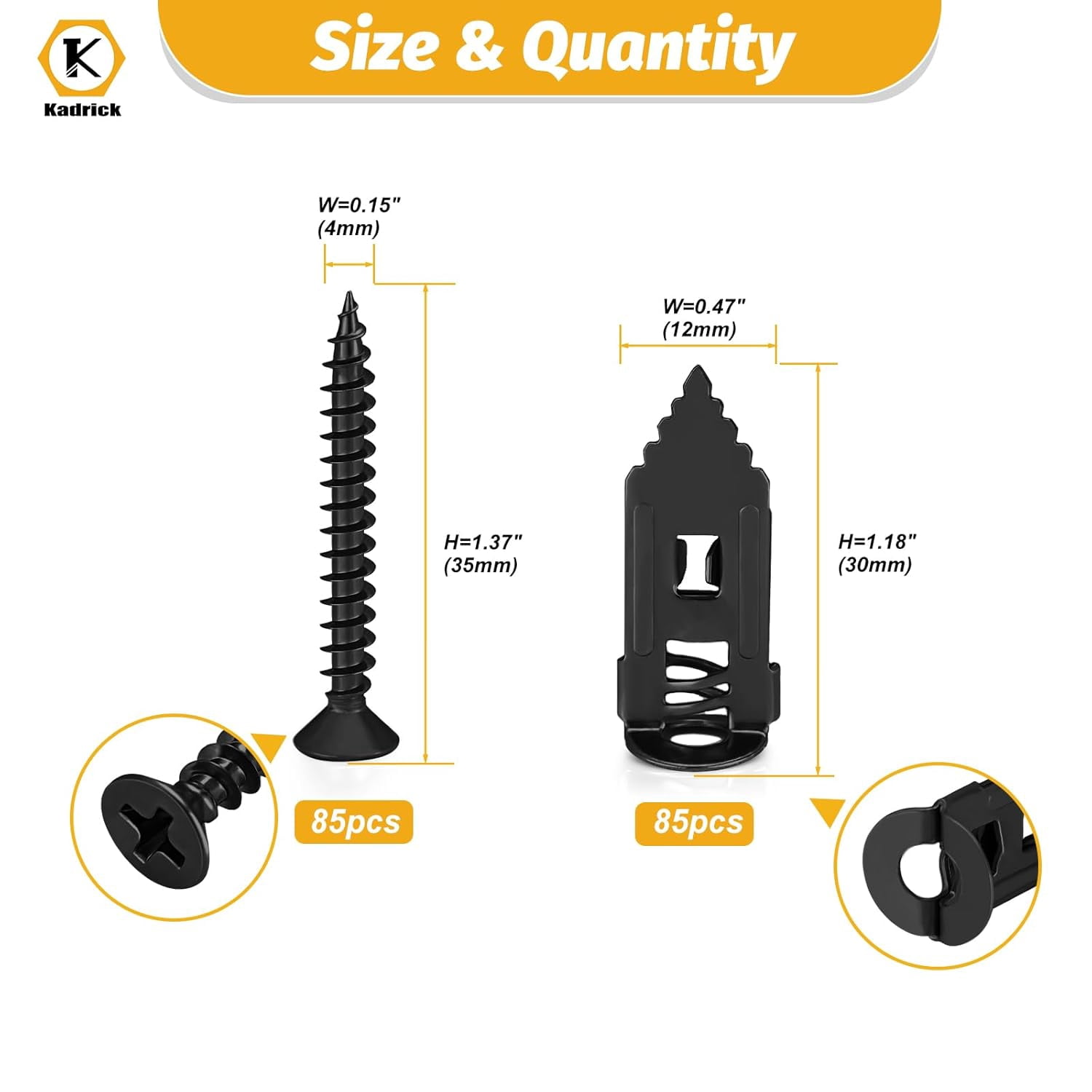 170Pcs Self-Drilling Drywall Anchors with Screws, Black Electroplated Hardened Steel Wall Anchors, No-Drill Hollow Wall Anchors for Modern Home Decor & Visible Installations