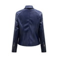 thumbnail image 5 of IROINNID Women's Short Faux Leather Jacket Notch Lapel Solid Color Long Sleeve Casual Warm Jacket Slim Winter Hoodless Coats, Navy, 5 of 5