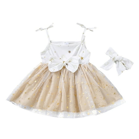 

FRSASU Kids Dress Clearance Infant Baby Girls Sleeveless Star Bowknot Tulle Suspender Princess Dress