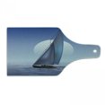 thumbnail image 1 of Nautical Cutting Board, Sailing Boat in Moonrise Dramatic Sky Ocean Reflections Wavy Serene Illustration, Tempered Glass Cutting and Serving Board, Wine Bottle Shape, Violet Blue, by Ambesonne, 1 of 1