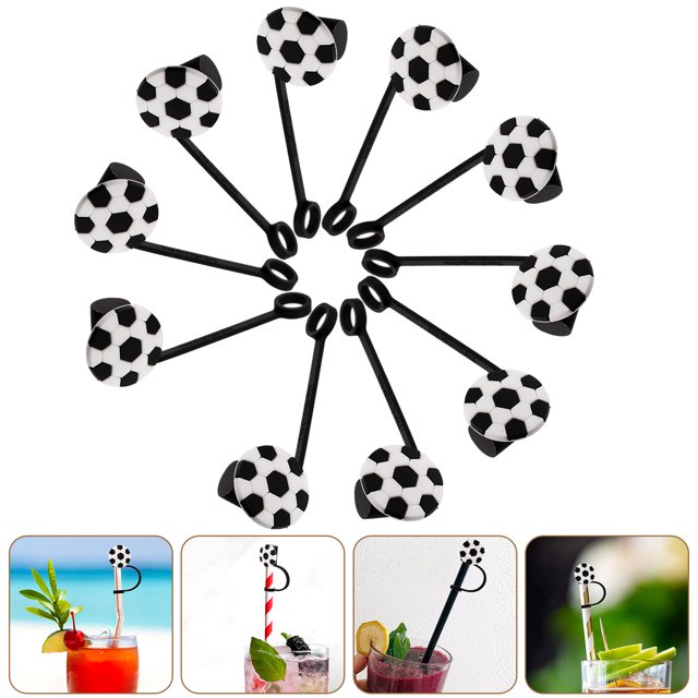 QUMIIRITY 10Ud Tapas Decorativas Para Pajillas En Plástico Resistente Con Deportivos Variados