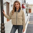 thumbnail image 5 of Unir Leather Collar Corduroy Bomber Jacket for Women, Zip Front, Relaxed Fit Casual Outerwear with Patch Pockets, 1 Piece, XS-L, 5 of 5