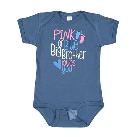 

Inktastic Pink or Blue Big Brother Loves You Footprints and Heart Gift Baby Boy Bodysuit