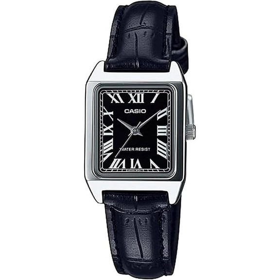 Women's Rectangular Leather Strap Roman Black Dial Dress Watch