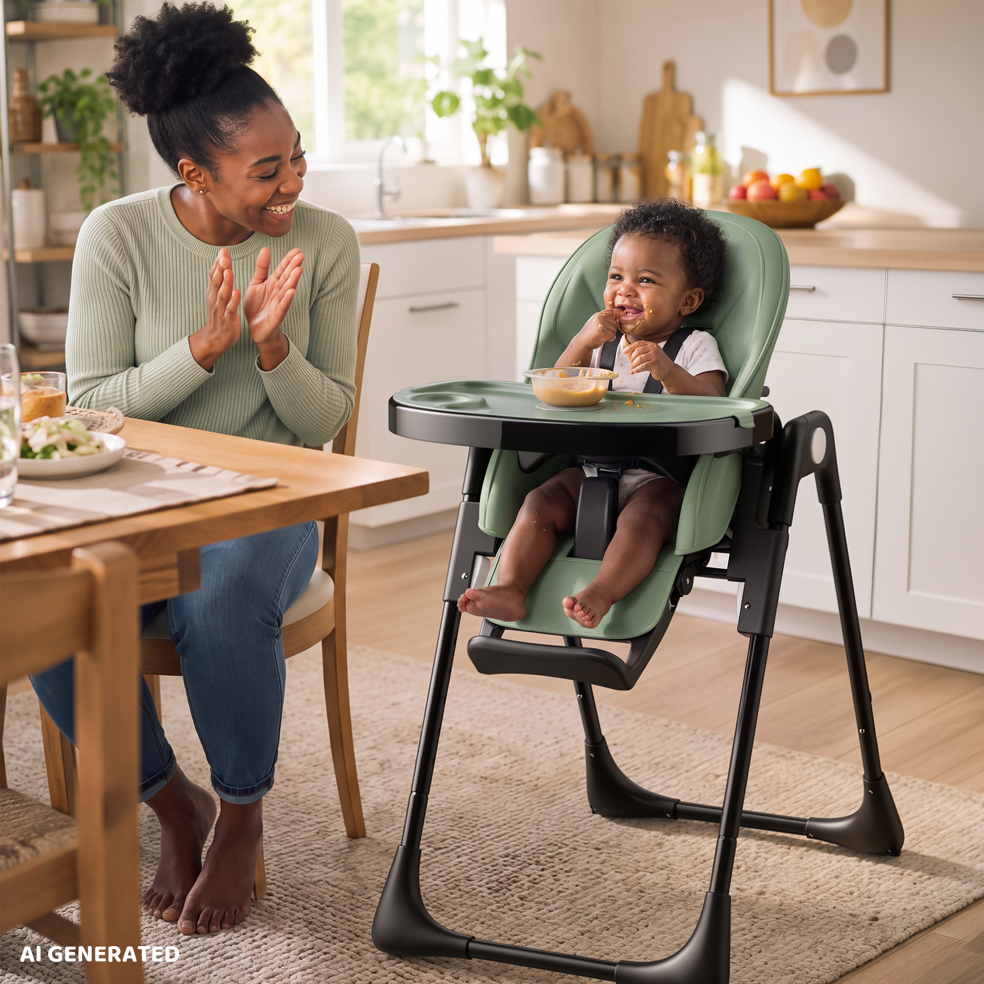 AILEEKISS Foldable High Chair, Green photo 2