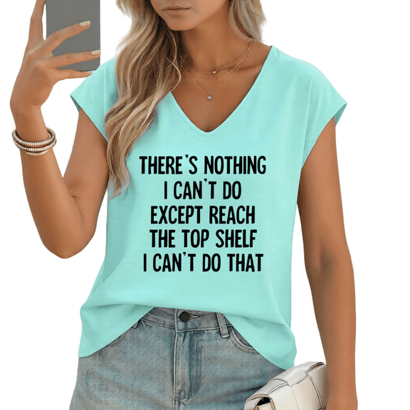 UNISHE Women's Humorous Short Girl Joke Black Text Print V-Neck Sleeveless T-Shirt Comfortable Daily Tank Top
