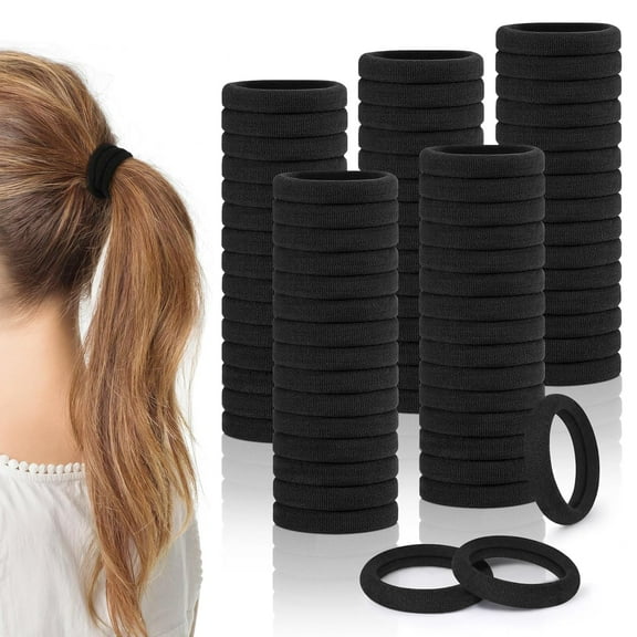 150PCS Black Hair Ties for Women, Elastics Hair Ties No Damage, Seamless Ponytail Holders, Cotton Hair Ties for Thick Hair, Bulk Soft Hair Bands Hair Accessories for Women Valentine's Day Gifts