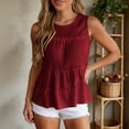 thumbnail image 5 of Ecqkame Tank Tops for Women Solid Color Round Neck Tiered Ruffle Sleeveless Shirts Summer Lightweight Daily Versatile Blouses Red L, 5 of 9