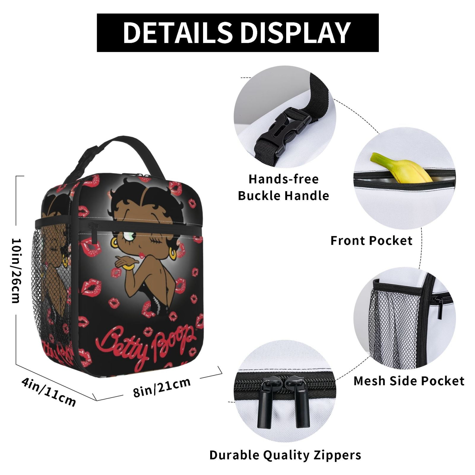 Betty Boop Lunch Bag For Women Men Cartoon Lunch Box Large Capacity Tote Bag For Travel Picnic Work