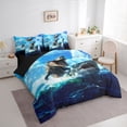thumbnail image 2 of Feelyou Ocean Sea Dinosaur Shark Twin Bedding Sets for Boys Kids Men, Prehistoric Sea Bedding Comforter Set, Blue, Black Reversible, 7pcs, 2 of 7