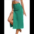 thumbnail image 3 of Falda Vaquera Midi Informal con Abertura para Mujer, Elástica, de Cintura Alta, Deshilachada y Abotonada Verde Verde M, 3 of 9