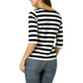 thumbnail image 3 of INSPIRE CHIC T-Shirt pour Femme Fête des Mères Non Doublé Col Rond Manches au Coude Coupe Ajustée Décontracté m Noir Blanc, 3 of 8