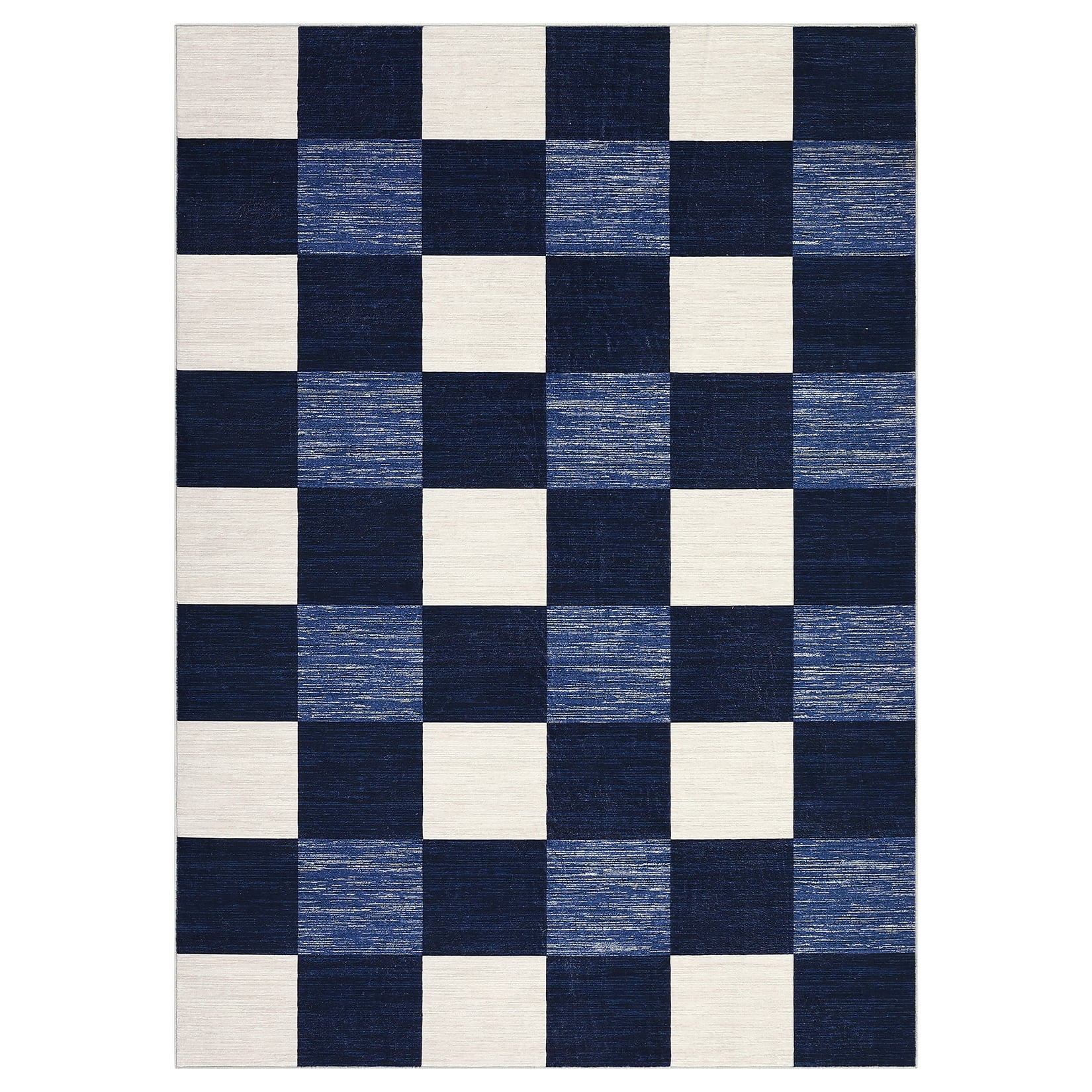 Garvee 8'x10' Living Room Rug Modern Geometric Rug Stain-Resistant Lightweight Rugs Plaid Rugs for Dining Room Home Office, Navy Blue