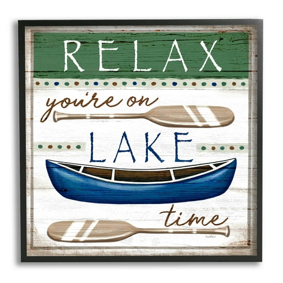 Stupell Industries Lake Time Rustic Canoe Paddle Phrase Graphic Art Black Framed Art Print Wall Art, Design by Elizabeth Tyndall