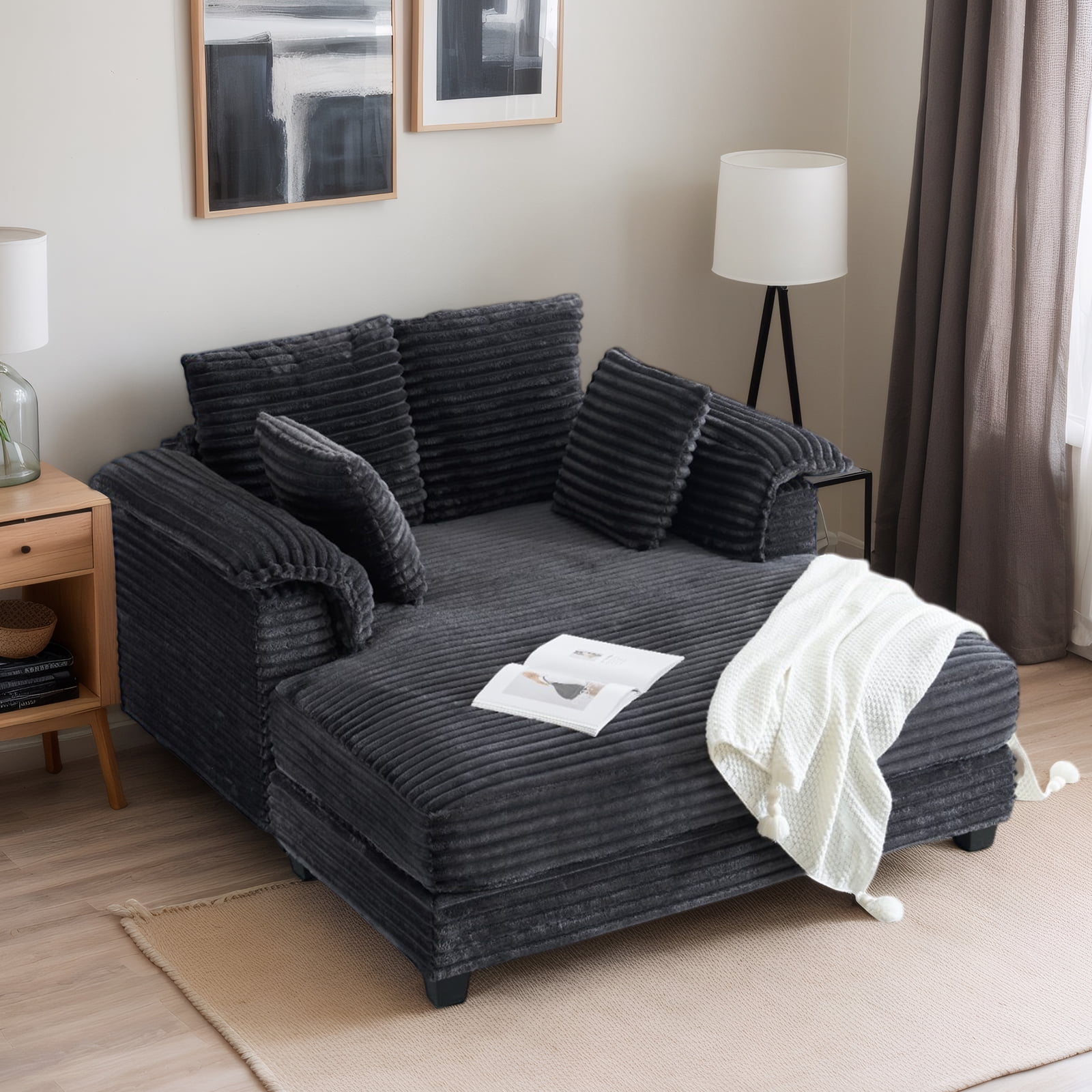 Ktaxon Corduroy Sofa Bed, Upholstered Comfy Sleeper with Pillow Arms, Lounge Chair with Lumbar Support Pillows, Ideal for Small Spaces Dark Gray