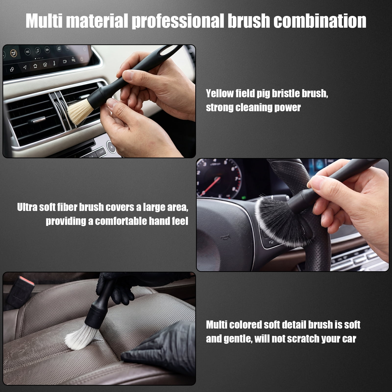 8Pcs Car Detailing Cleaning Kit Professional Car Interior Cleaning Brush with Microfiber Towel Automotive Detailing Brush for Interior Exterior Automotive