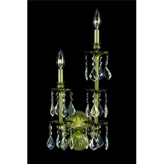 Elegant Lighting 9502SW9AB-RC 9 in. Marseille 2 Lights Wall Sconce Light with Royal Cut Crystals, Antique Bronze
