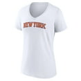 thumbnail image 2 of Women's White New York Knicks Wordmark V-Neck T-Shirt, 2 of 3