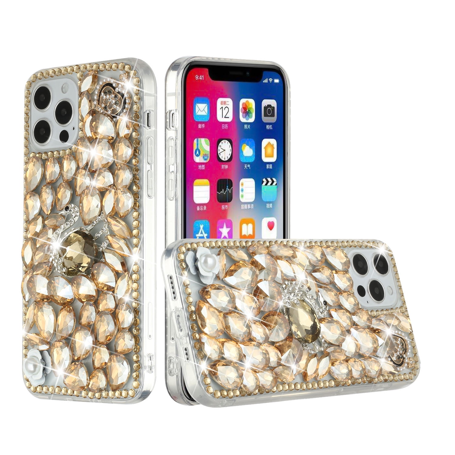 For Apple Iphone 12 Pro Max 6.7 Full Diamond With Ornaments Case 