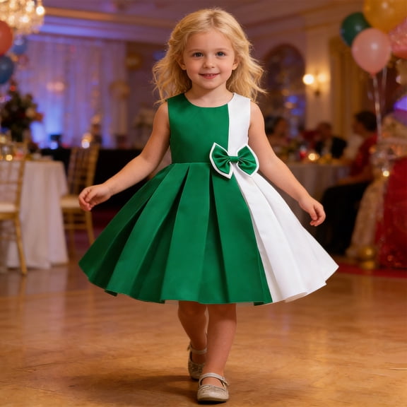 Kids Girls Dress Green Sleeveless Princess Birthday Dresses Graduation Gift 6-7 Years