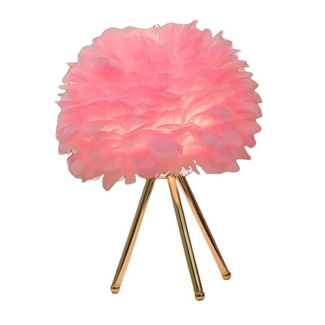 Lámpara de USB romántica, luz de noche LED de plumas decorativa E27 Base de lectura Lámpara de noche moderna de oficina Rosado