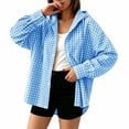 thumbnail image 2 of ClodeEU Women's Hooded Plaid Button Down Long Sleeve Shirt ,Casual Loose Blouses Jackets Blue-Plaid,Women's Plus M, 2 of 6