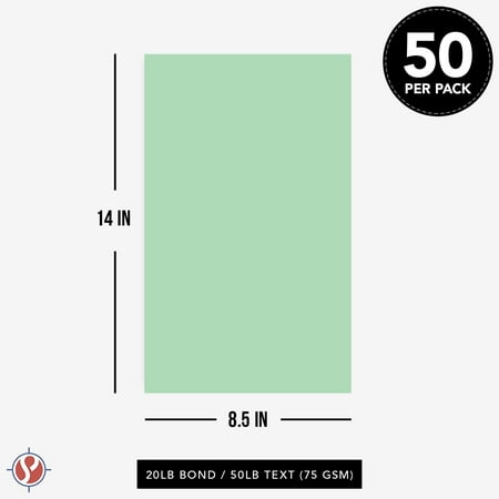 8.5 x 14” Green Pastel Color Paper – Great for Cards and Stationery Printing | Legal, Menu Size | Lightweight 20lb Paper | 50 Sheets