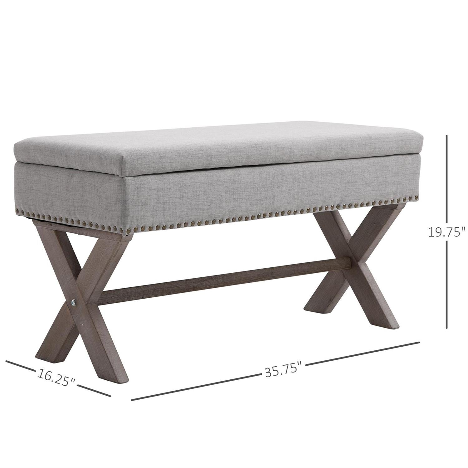 Demi Bonn 35" Upholstered Storage Bench with Hidden Space and Wood Legs for Living Room, Entryway and Bedroom Spaces, Gray