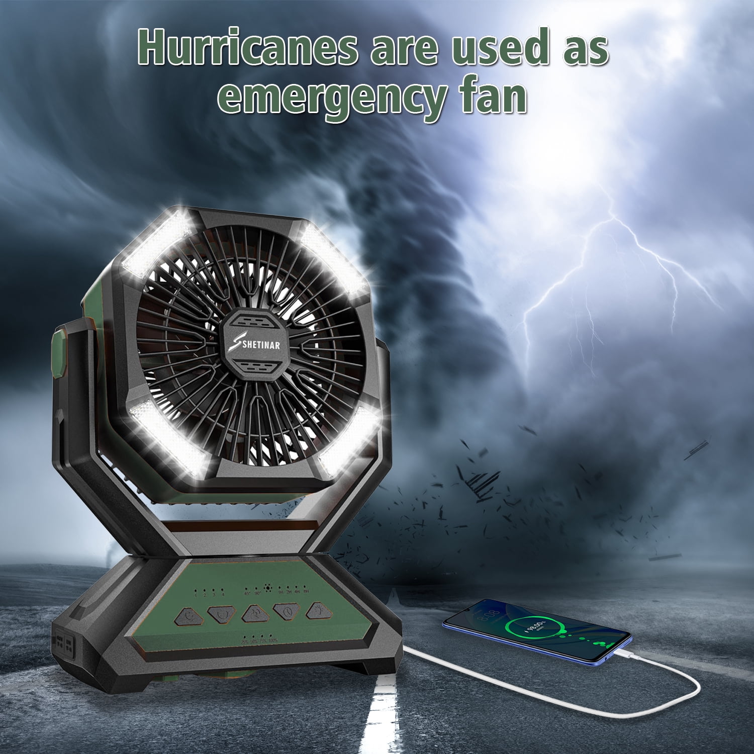 SHETINAR 20000mAh Camping Fan Battery Powered Fan 4-Speed Tabletop Fan with Charging, Hooks, Timer, Portable Fan for Office,Bedroom,Outdoor,Power Outage,Hurricane,Travel.Green