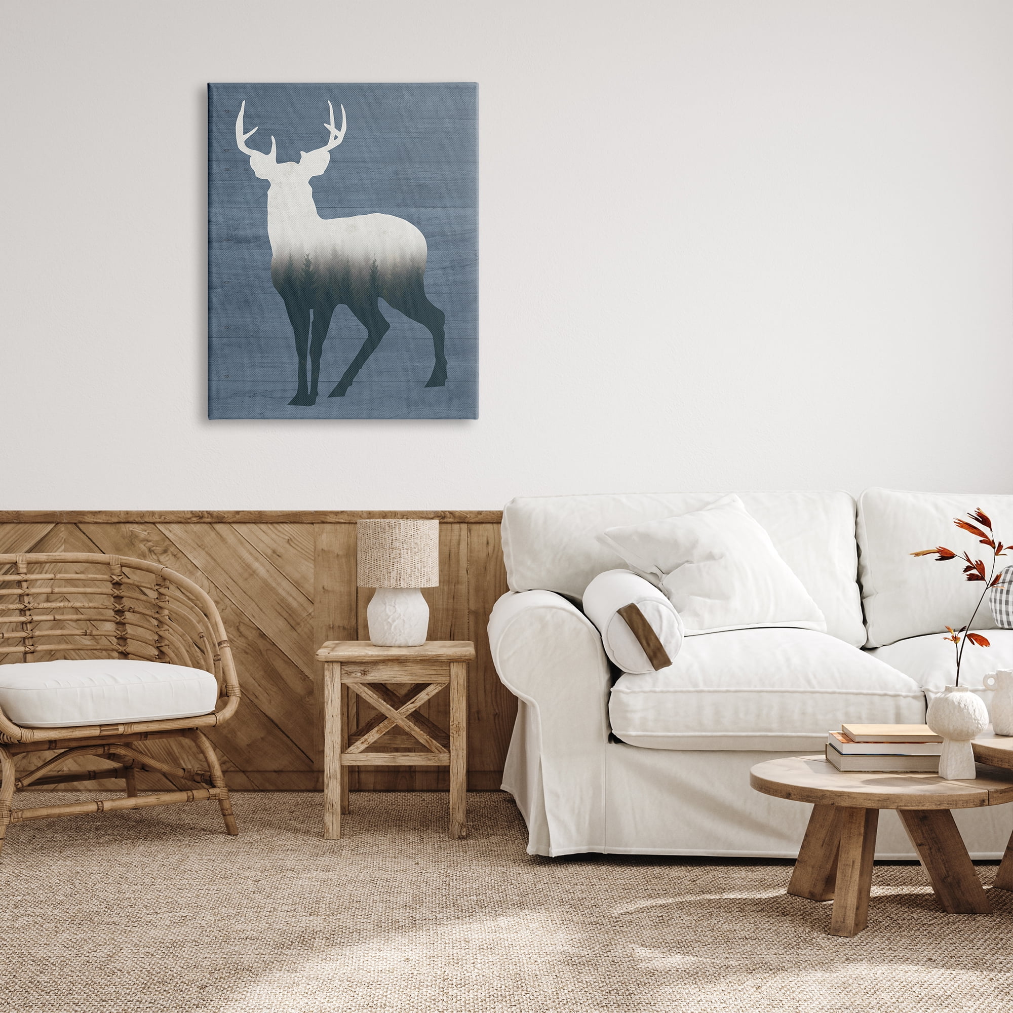 Stupell Industries Rustic Deer Silhouette Cabin Style Grain Pattern Graphic Art Gallery Wrapped Canvas Print Wall Art, Design by Lettered and Lined