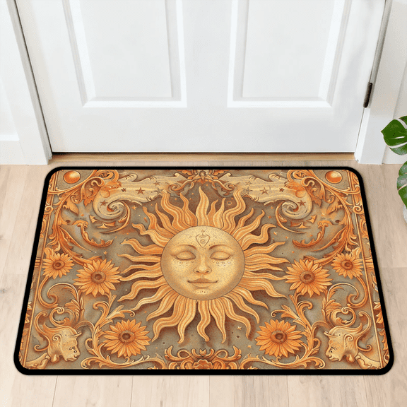CURLYOOT Abstract Sun Moon Hippie Indoor Doormat, Non-Slip Absorbent Door Mat 24" x 16", Entrance Floor Mat Washable Entry Doormats for Entryway Front Back Door