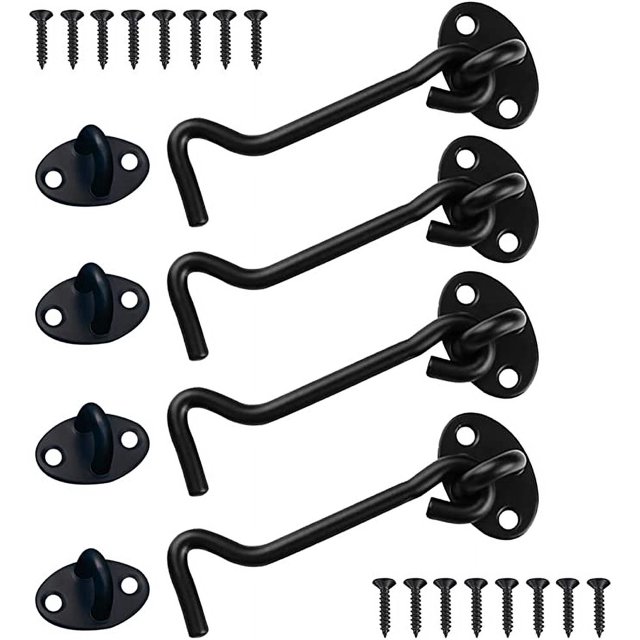 (Noir)Verrou Porte Coulissante 4 Pièces, Crochet Cabin 4 pulgadas, Acier Inoxydable Porte Loquet, Crochet Fermeture Porte pour Serrures Porte de Grange Salle de Bain Fenêtre Porte Coulissante