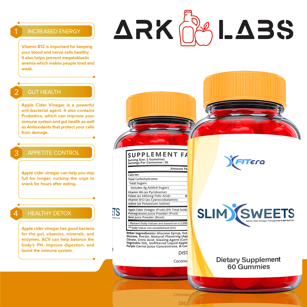 (2 Pack) Fitera Slim Sweets Keto ACV Gummies - Apple Cider Vinegar Supplement for Weight Loss - Energy & Focus Boosting Dietary Supplements for Weight Management & Metabolism - Fat Burn - 120 Gummies
