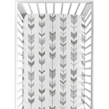 UPC: 0846480052975 | Mod Arrow Grey and White Collection Crib Sheet – Arrow Print
