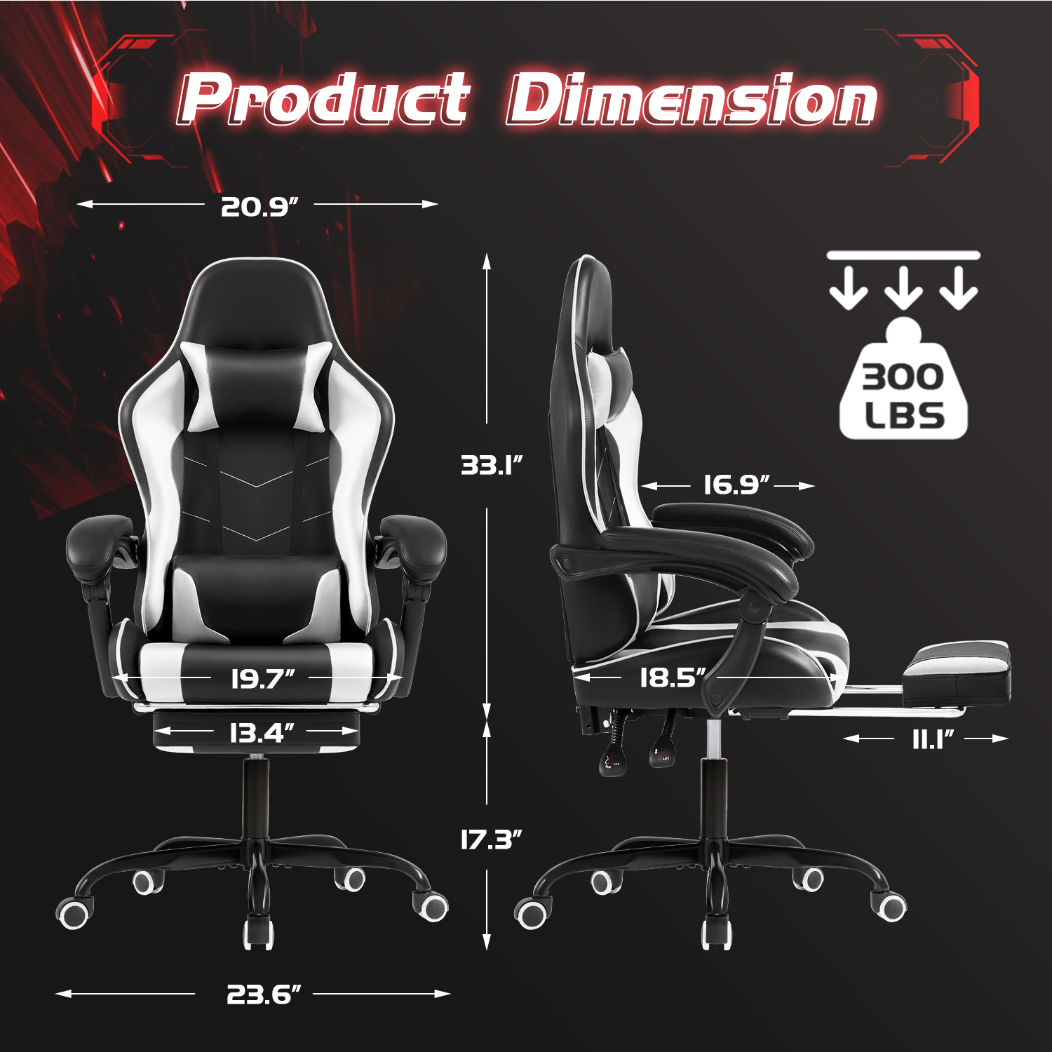 Homall Gaming Chair with Massage, White photo 5